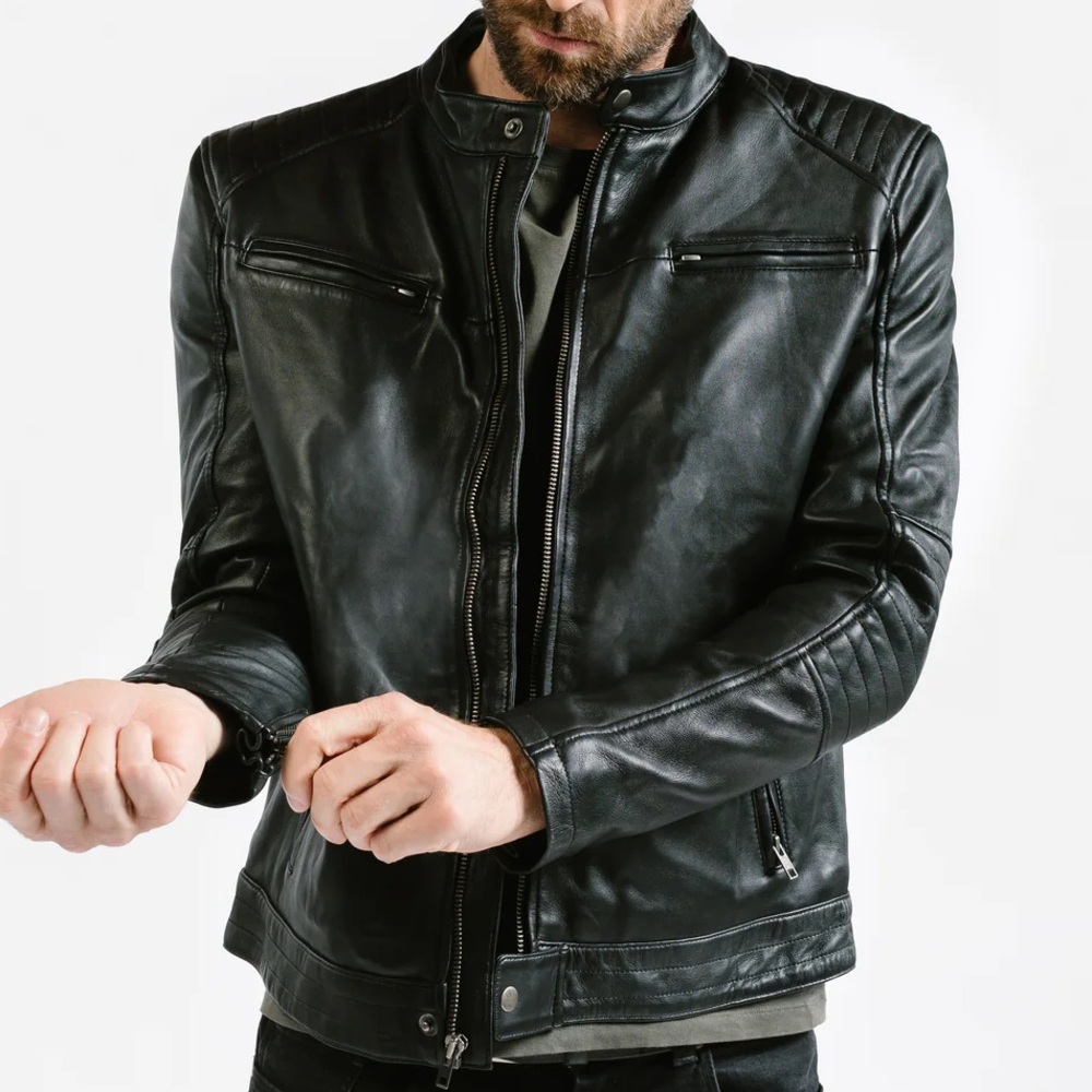 Threads of Apollo Black Leather Racer Jacket | Medium